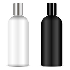 Shampoo bottles black and white mockup Eps 10 vector 3d realistic illustration. Ready for your design package.