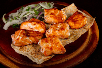Salmon kebab shashlik