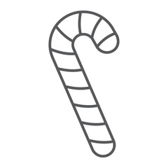 Christmas candy cane thin line icon, xmas and sweet, lollipop sign, vector graphics, a linear pattern on a white background.