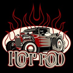 Cartoon retro hot rod with vintage lettering poster