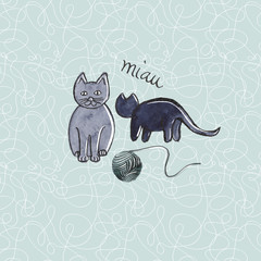 hand painted watercolor cats illustration