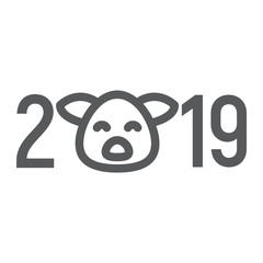 Fototapeta premium 2019 pig year line icon, celebration and christmas, calendar sign, vector graphics, a linear pattern on a white background.