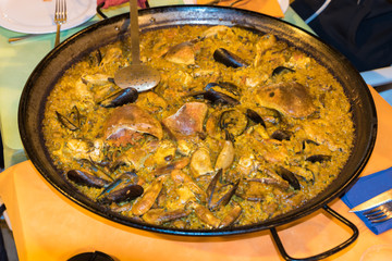 Paella Valenciana with seafood