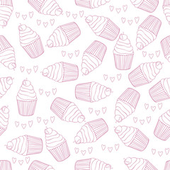 Beautiful yummy cupcake seamless background pattern. Vector illustration