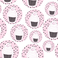 Beautiful yummy cupcake seamless background pattern. Vector illustration