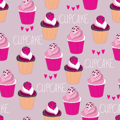 Beautiful yummy cupcake seamless background pattern. Vector illustration