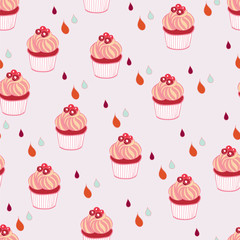 Beautiful yummy cupcake seamless background pattern. Vector illustration