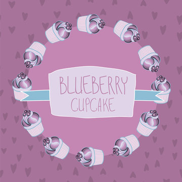 Lovely beautiful yummy blueberry cupcake vector illustration.