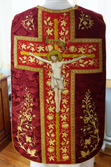 Crucifixion, detail of church vestment made by the Sisters of Charity of Saint Vincent de Paul in...