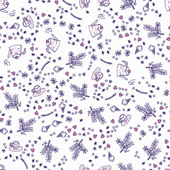 Tea time seamless pattern in purple and pink colors. Vector