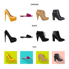 Vector illustration of footwear and woman sign. Collection of footwear and foot stock vector illustration.