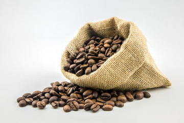 Coffee beans in sack bag