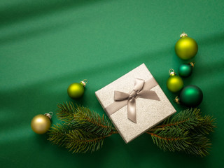 Christmas decoration background green with gift box