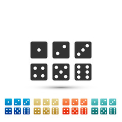 Set of six dices icon isolated on white background. Set elements in colored icons. Flat design. Vector Illustration