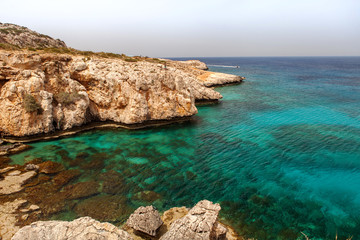 In summer, the coast of the Mediterranean sea in Cyprus