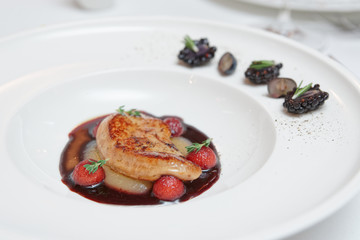 Foie gras with port sauce, close-up
