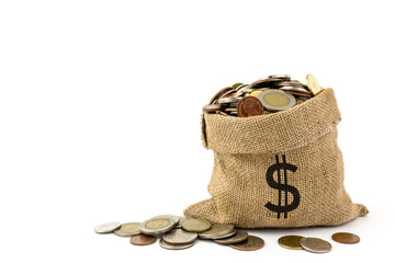 Coins in sack bag