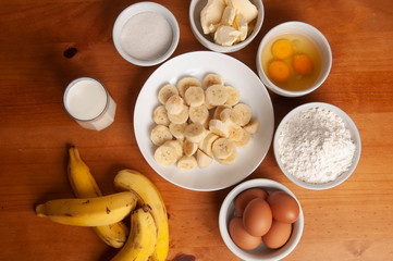 Cake Ingredients - Banana, Eggs, Wheat Flour, Butter, Margarine, Milk