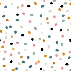 Poster Geometrische vormen Semless hand getekend patroon met kleurrijke stippen. Abstracte kinderachtige textuur voor stof, textiel, kleding. vector illustratie