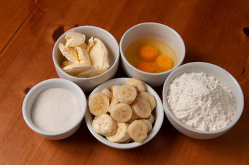 Cake Ingredients - Banana, Eggs, Wheat Flour, Butter, Margarine, Milk