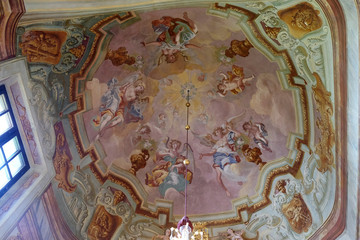 Fototapeta na wymiar Fresco painting on the ceiling of the Baroque Church of Our Lady of the Snow in Belec, Croatia