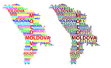 Sketch Moldova letter text map, Republic of Moldova - in the shape of the continent, Map Moldova - color vector illustration