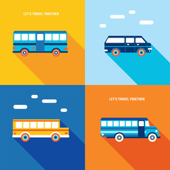 Bus icon set. Public transportation. Modern flat design style. Vector illustration