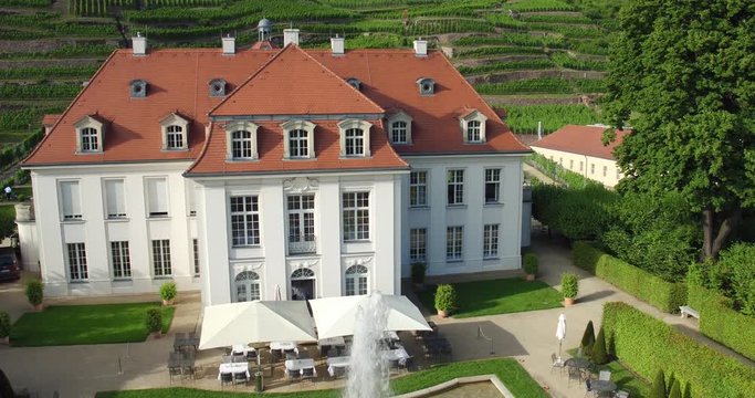 4K Drone aerial Castle Wackerbarth vine plantation