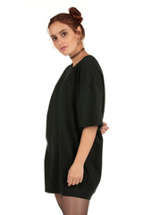 Obraz na płótnie Canvas Blank t-shirt mock-up - Cool streetwear fashion girl ready for your design
