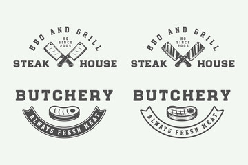 Fototapeta premium Set of vintage butchery meat, steak or bbq logos, emblems, badge