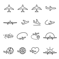 Vector image set of plane line icons.
