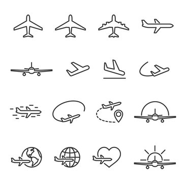 Vector image set of plane line icons.