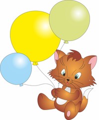 Cute Cartoon with Cat Bunch of three colorful celebration balloons.