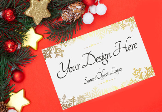 Holiday Card and Decorations Mockup