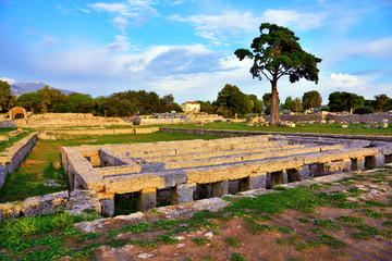 Paestum capaccio Italy The ancient ruins of remains of religious buildings of the ancient Greek...