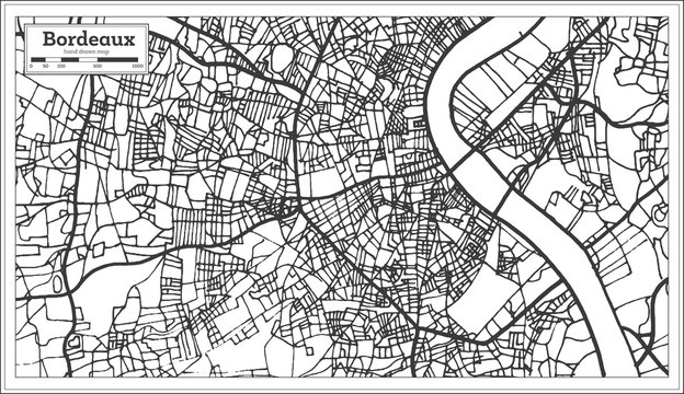 Bordeaux France City Map in Retro Style. Outline Map.