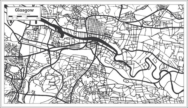 Glasgow Scotland City Map In Retro Style. Outline Map.