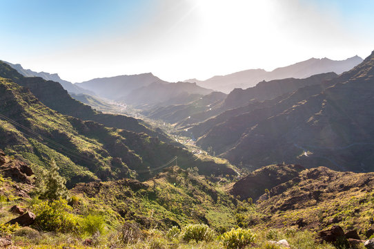 Mountainous landscape in the interior of the Gran Canaria Island, Canary Islands, Spain. Photo taken from the Mirador El , Lookout.