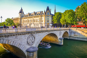Bridge and buildings near the Seine river in Paris, France