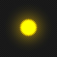 Vector Yellow Bright Sun on Dark Background, Decorative Element.