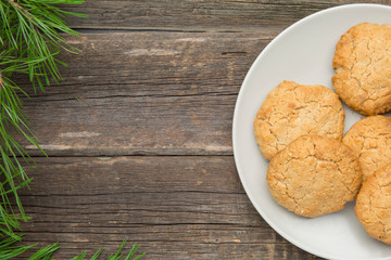 Homemade cookies on rustic wooden background
