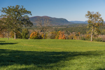 View to Berkshire hills in western Mass. in early fall with beginnings of colour