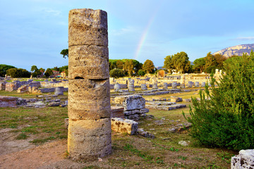 Paestum capaccio Italy The ancient ruins of remains of religious buildings of the ancient Greek...