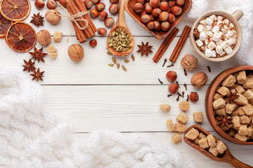 Ingredients for spicy hot chocolate or coffee