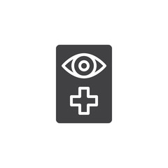 Ophthalmology clinic label vector icon. filled flat sign for mobile concept and web design. Optometry shop simple solid icon. Symbol, logo illustration. Pixel perfect vector graphics