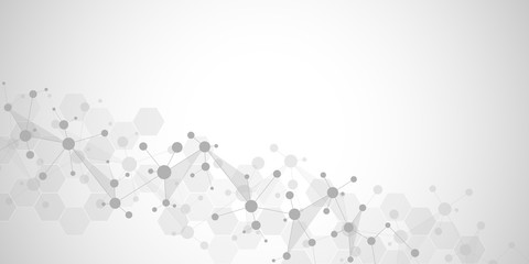 Molecular structure background and communication. Abstract background with molecule DNA and neural network. Artificial intelligence. Science and technology concept with connected lines and dots.