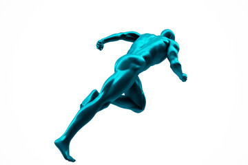 3D rendering of the running male body, blue mesh, robot, the future of artificial intelligence creative abstract concept background