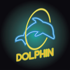 dolphin logo with neon sign effect. vector illustration