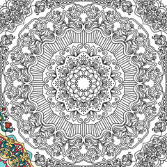 Black and White Seamless Pattern for Adult Coloring Page. Mandala Ornament for Seamless Texture. Tribal Zentangle Pattern in Vintage Style