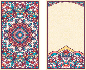 Obraz premium Invitation card with mandala. Greeting card with traditional round Turkish ornament Business card. Vintage decorative elements
